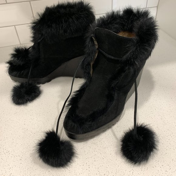 💖COACH Black Suede Rabbit Fur Boots Italian NWOT - Picture 7 of 11